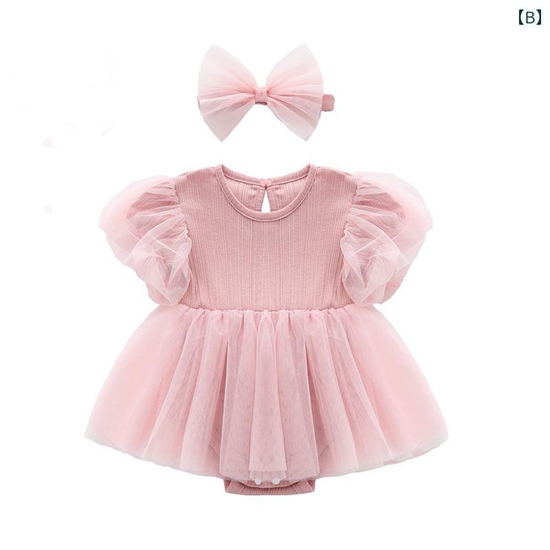 ロンパース ベビー 女の子 夏服 プリンセスドレス メッシュ チュール フリル 半袖 ...