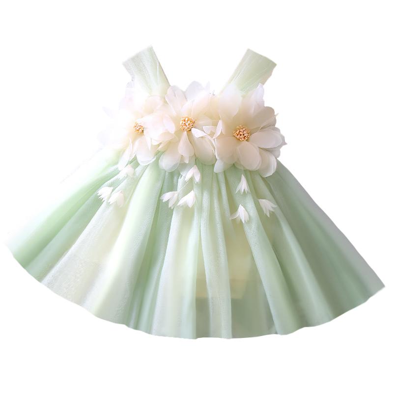 ワンピース 女の子 ベビー キッズ プリンセスドレス フェアリードレス チュチュスカート ふわふわ フォーマル 発表会 パーティー お呼ばれ ノースリーブ フレア ポリエステル 綿混紡 夏 グリーン ピンク系