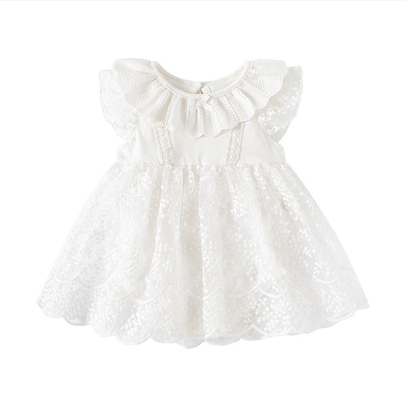 ベビー 女の子 ロンパース ドレス 白 新生児 満月 100日祝い 1歳 誕生日 セレモニー 礼服 春夏 薄手 半..