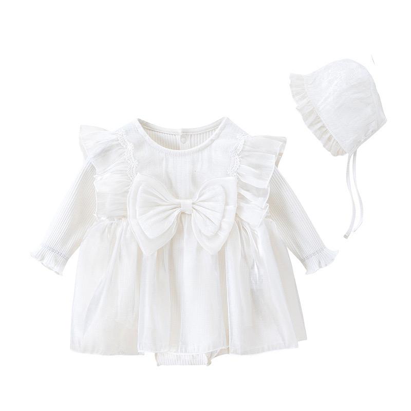 ロンパース 女の子 ベビー カバーオール ビッグリボン プリンセス風 姫系 フリル 春秋 1歳 ファースト..