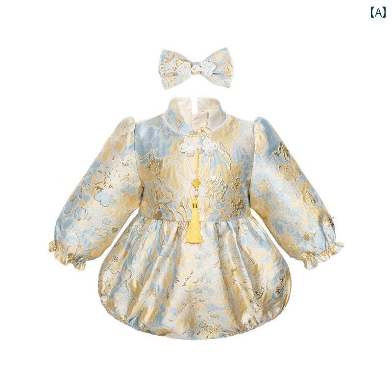 ロンパース 女の子 ベビー 生後100日 1歳 誕生日 選び取り お宮参り ドレス 礼服 チャイナドレス チャ..