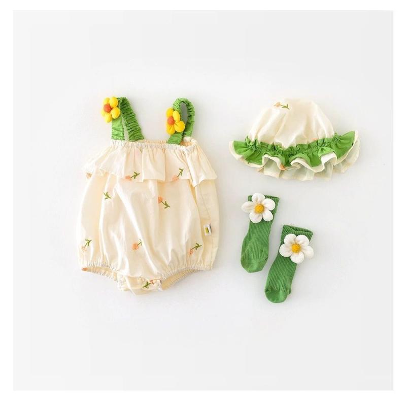 ロンパース 女の子 キャミソール 花柄刺繍 ベビー服 赤ちゃん服 カバーオール オールインワン 綿混 コットン 夏 新生児 お宮参り 出産祝い ギフト