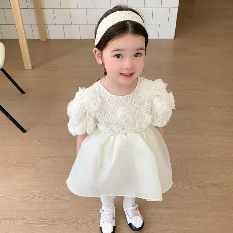 ベビー 女の子 ロンパース カバーオール ワンピース バラ柄 プリンセス 夏服 薄手 綿 吸湿速乾 通気性 満月 百日祝い 1歳 誕生日 礼服 フォーマル セレモニー