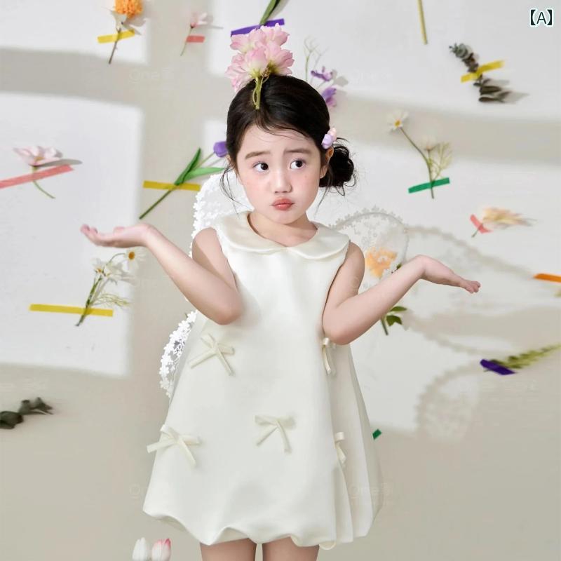 ドレス 女の子 ベビー 1歳 誕生日 ウェディング フラワーガール 発表会 セレモニー フォーマル サテン プリンセスライン ノースリーブ ホワイト