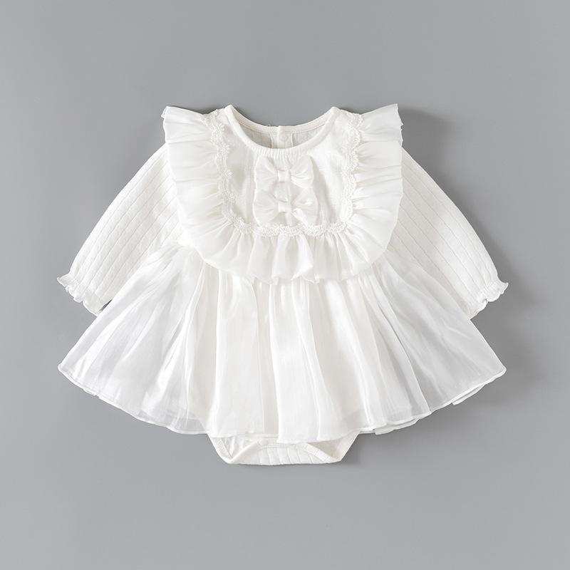 ベビー 女の子 ロンパース ドレス プリンセス ワンピース Aライン 長袖 春秋 綿混 伸縮性 お宮参り 100..