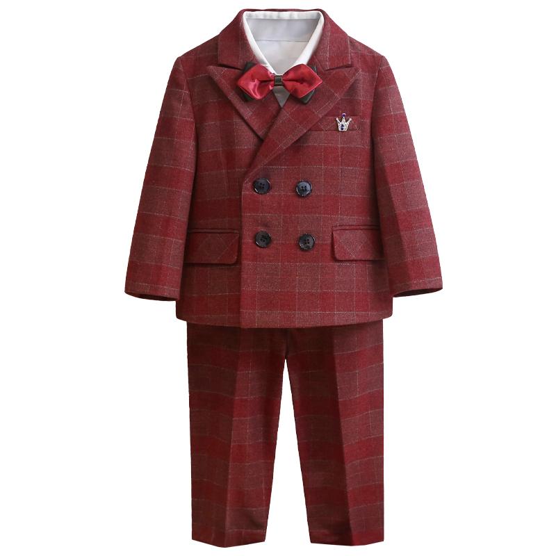 キッズ 男の子 スーツ セットアップ 秋冬 ブリティッシュ おしゃれ 上品 フォーマル 結婚式 リングボーイ 発表会 誕生日 礼服 ダブルブレスト テーラード チェック柄 長袖