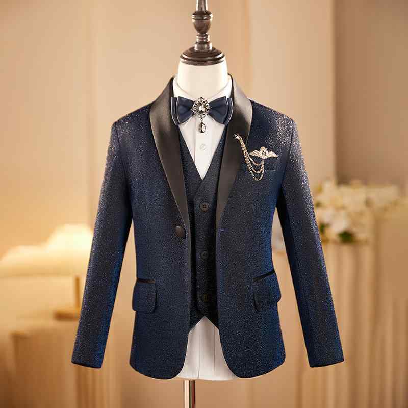 楽天フロントップ楽天市場店スーツ 男の子 キッズ ジュニア スパンコール 光沢 紺 ネイビー フォーマルスーツ セットアップ ブリティッシュスタイル 発表会 演奏会 誕生日 イベント ステージ衣装 セレモニースーツ スリムシルエット