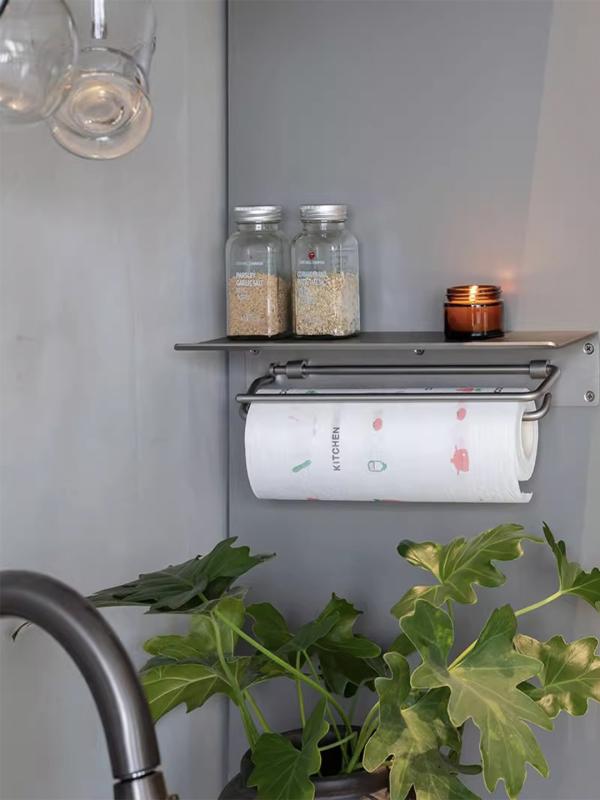 トイレットペーパーホルダー 壁掛け 北欧風 スタイリッシュ バスルーム トイレ収納 棚付き ロールペーパーケース ステンレス 真鍮 手作り(3)