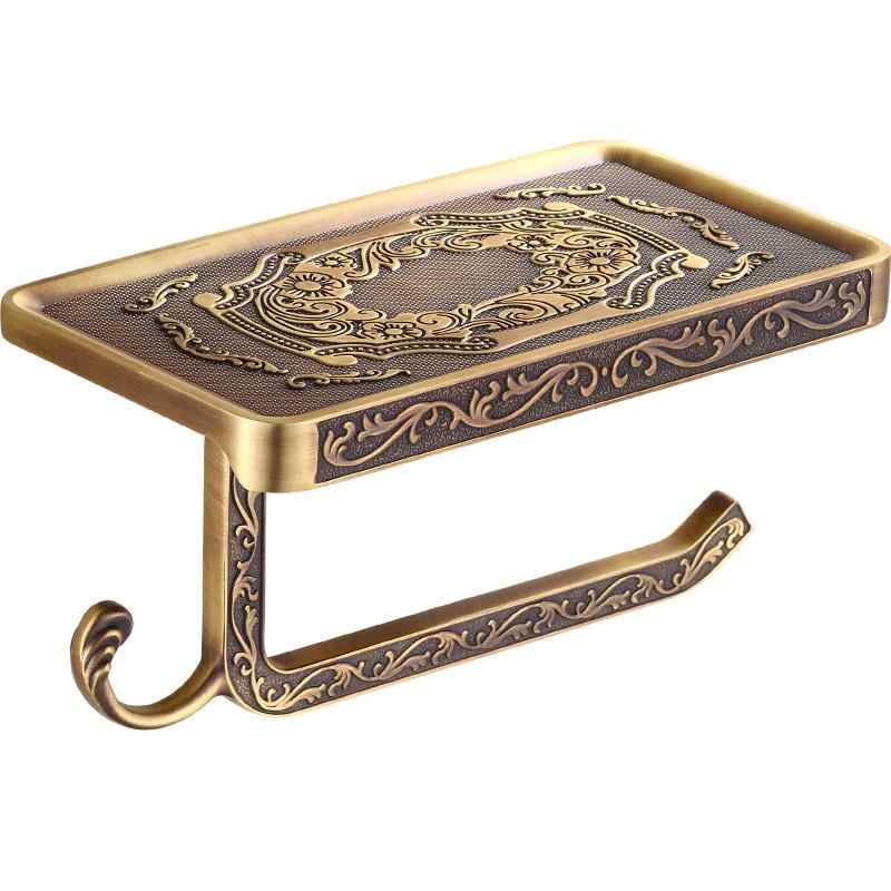 トイレットペーパーホルダー スマホスタンド付き 壁掛け式 アンティーク調 彫刻 花柄 おしゃれ ティッ..