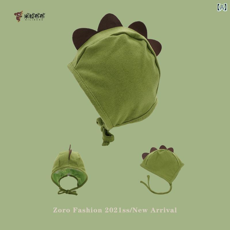 帽子 ベビー 男の子 女の子 韓国 かわいい 恐竜 ダイナソー 耳付きキャップ 春秋 薄手 生後0-6ヶ月向け..