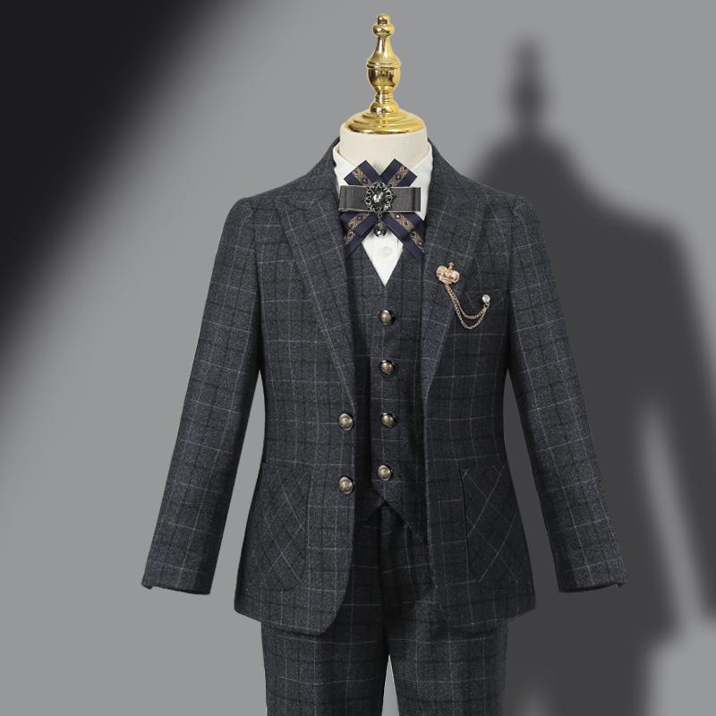 キッズ 男の子 スーツ フォーマルウェア セット 発表会 演奏会 ピアノ 結婚式 七五三 入学式 卒業式 司会 リングボーイ 衣装 チェック柄 ブリティッシュ ポリエステル シングルブレスト