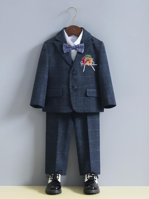 スーツ 男の子 キッズ フォーマル セットアップ 秋冬 英国風 ブリティッシュ チェック柄 ダブルブレスト ジャケット ベスト パンツ 結婚式 発表会 七五三 入学式 卒業式 演奏会 礼服 厚手 ウール調 メルトン生地