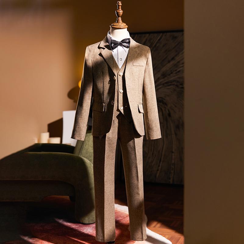 スーツ キッズ 男の子 女の子 フォーマル セットアップ ピアノ発表会 結婚式 フラワーボーイ 礼服 ジャケット ベスト パンツ シングルブレスト 無地 ポリエステル イエロー 秋冬