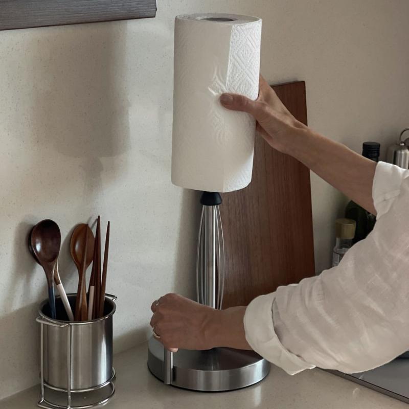 ペーパーホルダー キッチン ロールペーパー ペーパータオル 卓上 スタンド式 ステンレス 大容量 収納ラック 整理 縦型