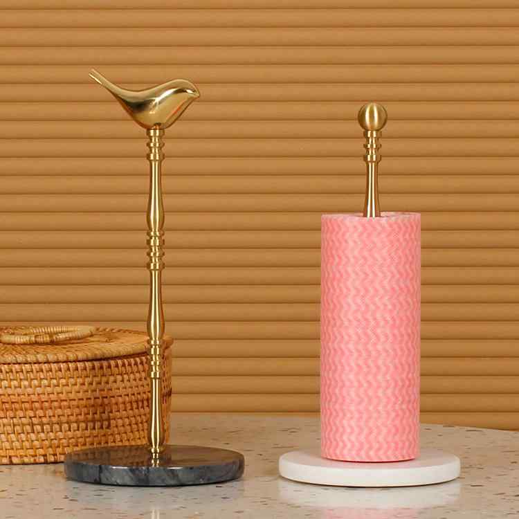 キッチンペーパーホルダー 北欧風 ゴールド 真鍮製 無垢材 シンプル 自立式 食卓 卓上 モダン 収納スタンド
