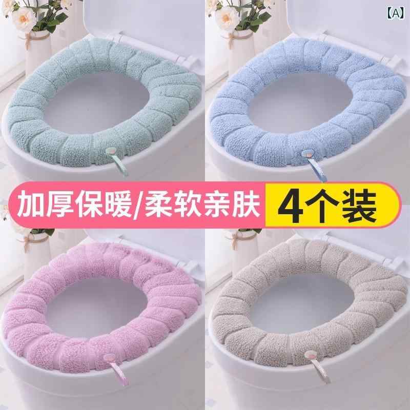 フロントップ楽天市場店の便座カバー 厚手 四季通用 アクリル トイレシート クッション 和風 マカロン 北欧 角型 大型対応 カバー型 4点セット｜アングル2