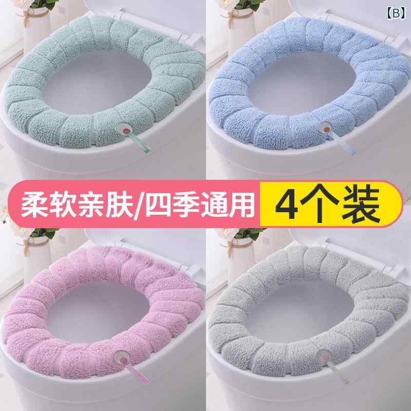 フロントップ楽天市場店の便座カバー 厚手 四季通用 アクリル トイレシート クッション 和風 マカロン 北欧 角型 大型対応 カバー型 4点セット｜アングル3