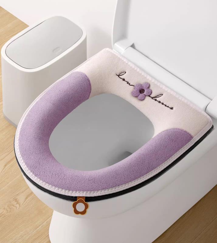 便座カバー メンズ レディース Biku ふわふわ オールシーズン 花柄 一体型 全面カバー 柔らか 肌触り 洗える 厚手 トイレ用品 パープル グレーブルー ...