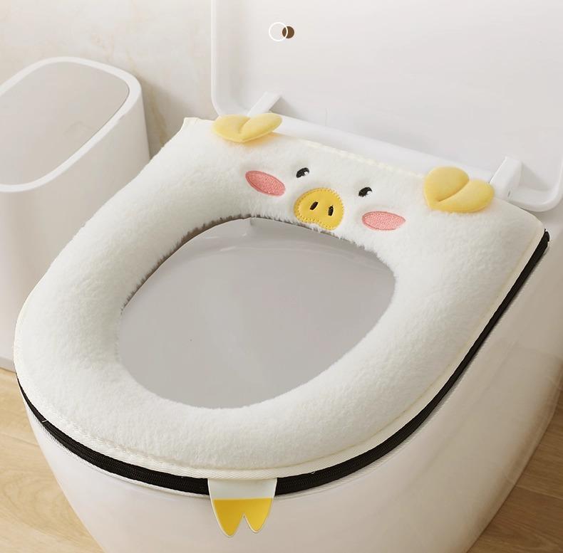 トイレカバー 便座シート 便座クッション 家庭用 四季兼用 厚手 ふかふか 防水 ファスナー式 抗菌 厳選 ラビットファー調フリース ボア 2枚セット ピンク ブラウン グレー ブタ柄