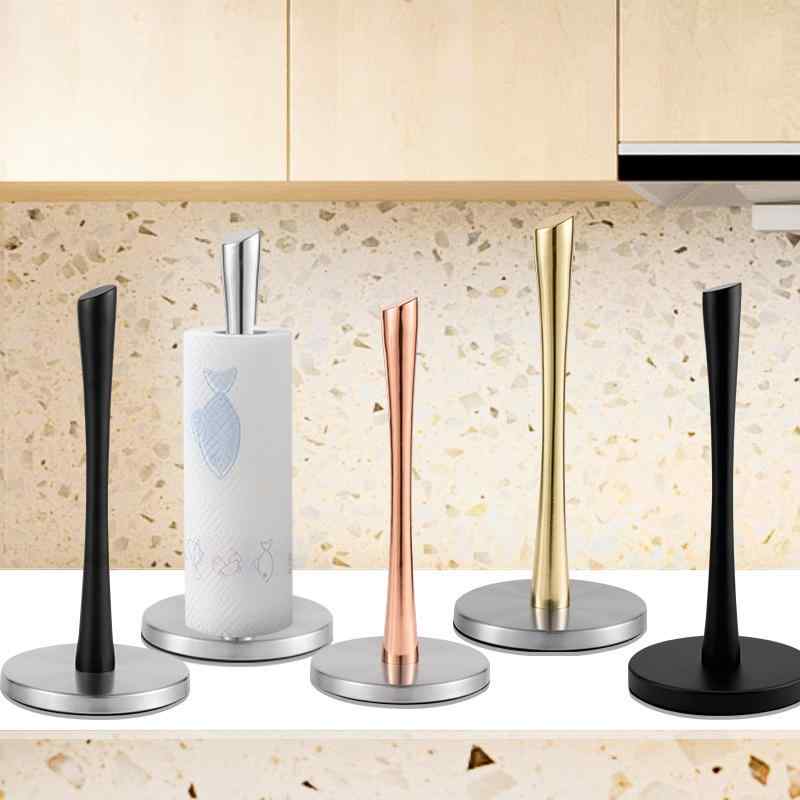 キッチンペーパーホルダー ステンレス製 卓上 スタンド式 ロールティッシュ ラップフィルム ホルダー ..