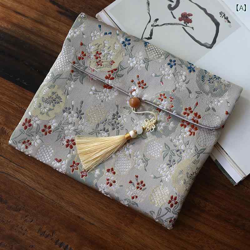 経本入れ おしゃれ ポーチ 巾着 袋 錦織 刺繍 フリンジ フラップ付き ビーズ 装飾 小物 経典 書画 アク..