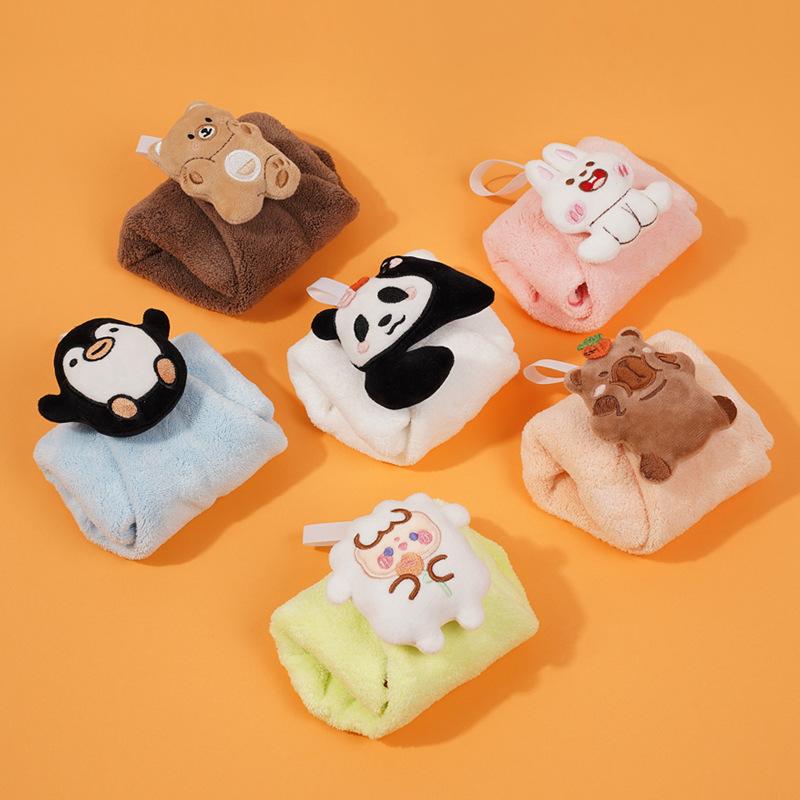 ハンドタオル キッズ 子供 男の子 女の子 吊り下げフック付き かわいい アニマル柄 超吸水 速乾 厚手 ..