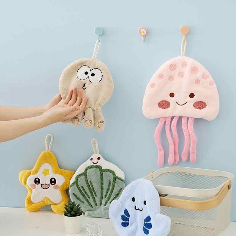 ハンドタオル キッズ 男の子 女の子 海の生き物柄 アニマル かわいい 吸水速乾 厚手 吊り下げ式 毛落ち..