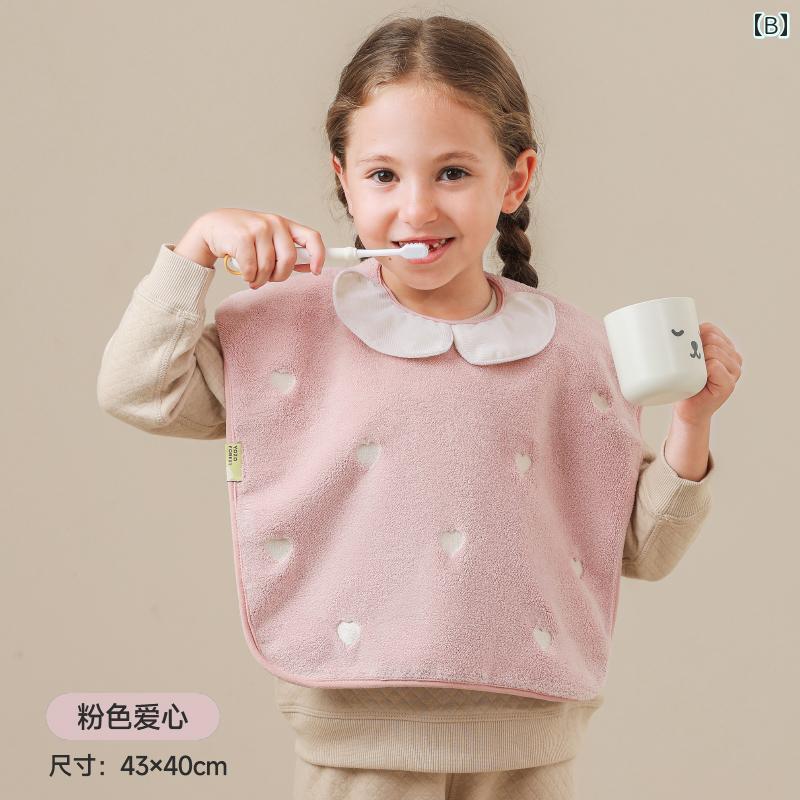 フロントップ楽天市場店のベビー キッズ 男の子 女の子 防水 スタイ よだれかけ エプロン 食事用 歯磨き うがい 洗顔用 タオル クロス 食べこぼし 汚れ防止 多機能 オールシーズン 青 ドット柄 ピンク ハート柄｜アングル3