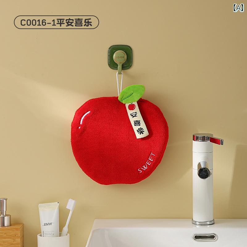 ハンドタオル キッズ 子供用 フルーツ柄 ループ付き 吊り下げ 洗面所 キッチン トイレ 吸水 速乾 毛羽..