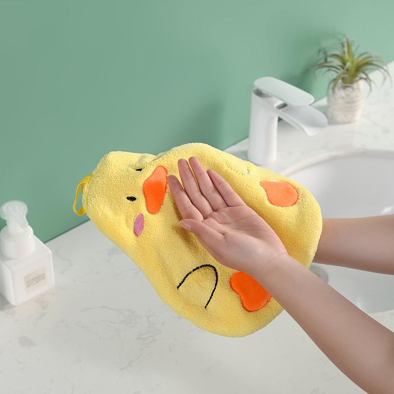 Hand Towel, Handkerchief - ハンドタオル キッズ 男の子 女の子 吊り下げ かわいい アヒル くま 動物柄 吸水 速乾 柔らかい トイレ キッチン 洗面所 手拭き タオル