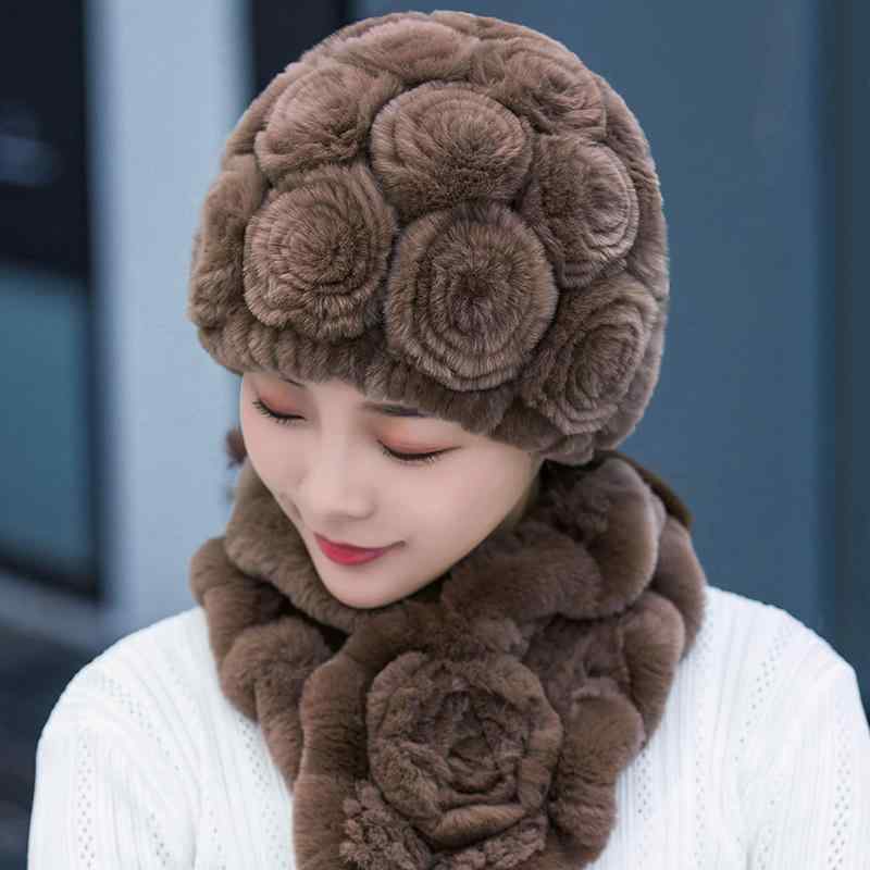 Knit Hat - ニット帽 レディース ミセス レッキス マフラー セット 耳あて付き 厚手 防寒 保温 暖かい 秋冬 お出かけ かわいい 丸いフォルム 女性用 黒 ワインレッド カーキ