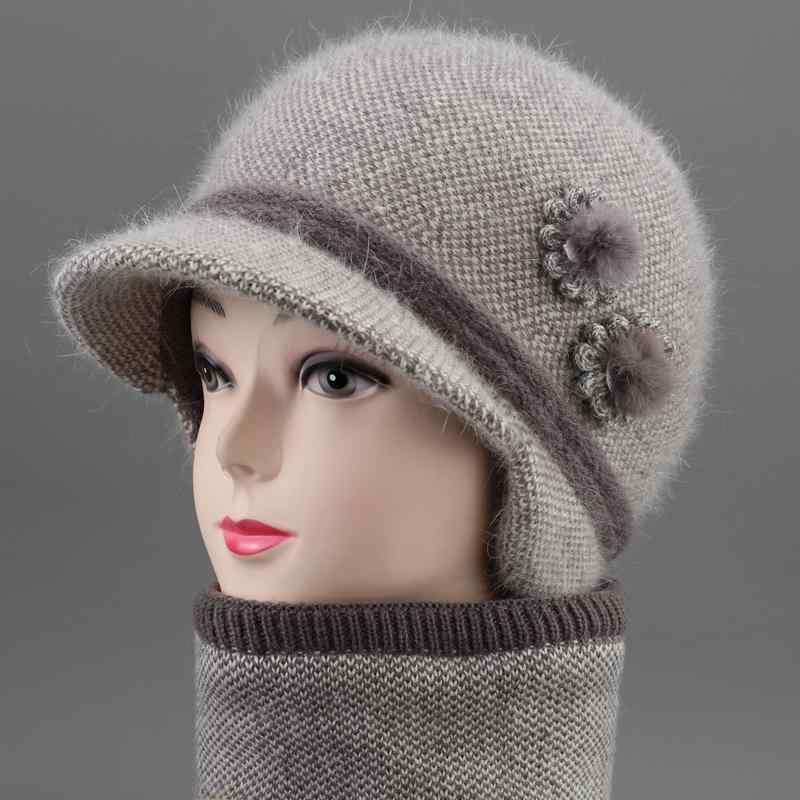 Knit Hat - ニット帽 レディース ミドルエイジ シニア ママ 祖母 秋冬 防寒 あったか 厚手 保温 耳当て付き 混紡 柔らかい 快適 普段使い 街歩き カーキ ワインレッド 黒