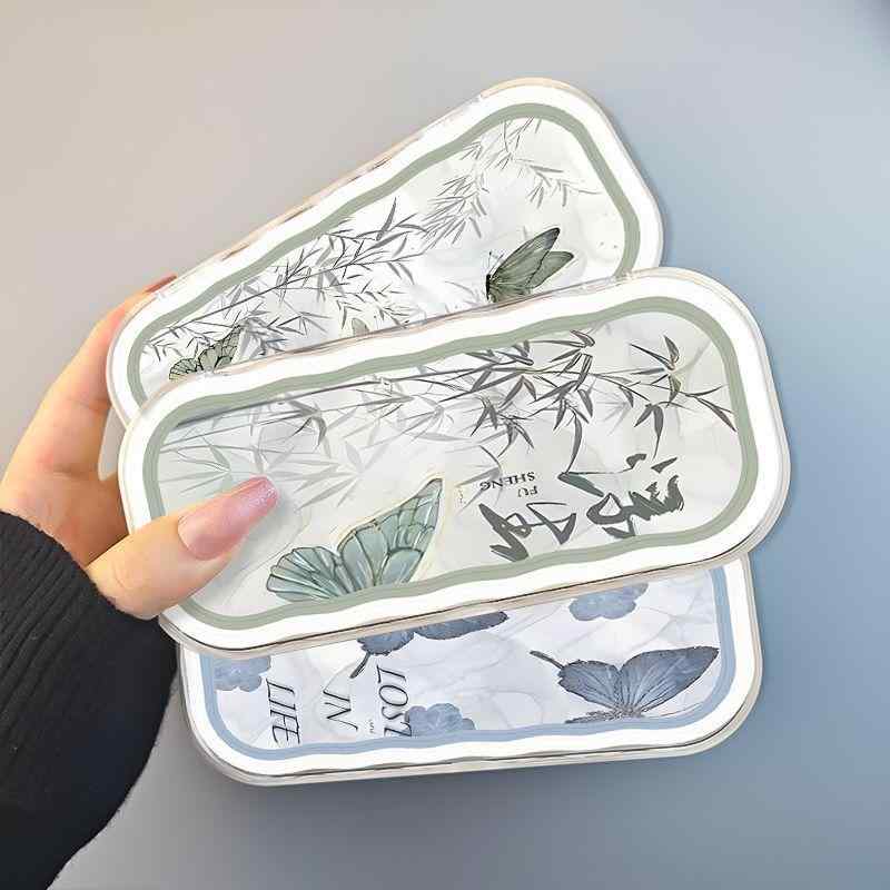 メガネケース 中国風 中華モダン 耐圧 耐衝撃 ハードケース 携帯用 持ち運び コンパクト スリム クリア 透明 汚れにくい おしゃれ 眼鏡入れ ブルー 蝶柄 グリーン(4.0)