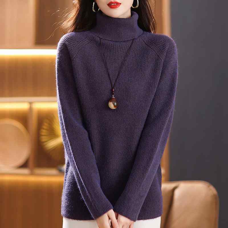 セーター レディース 大きいサイズ ゆったり 体型カバー 厚手 ハイネック タートルネック ウール プルオーバー 長袖 秋冬 暖かい 通勤 普段使い ミドル丈 トップス プラスサイズ ブラック キャメル パープル