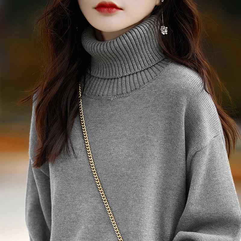 ニット レディース タートルネック 毛玉になりにくい 綿 コットン インナー 通勤用 普段使い ルームウェア 秋冬 保温 厚手 ゆったり リラックス 長袖 無地 黒 白 ベージュ