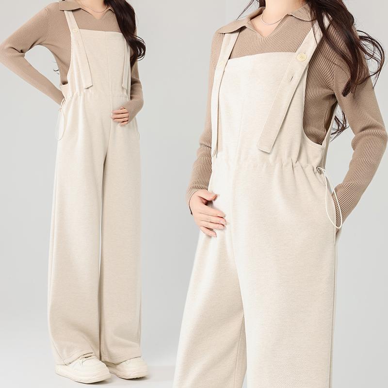 マタニティ レディース サロペットパンツ 高身長向け ロング丈 オーバーオール ゆったり リラックス ルーズフィット 外出着 妊娠後期 腹部サポート 混紡素材 快適 黒 ブラウン ベージュ