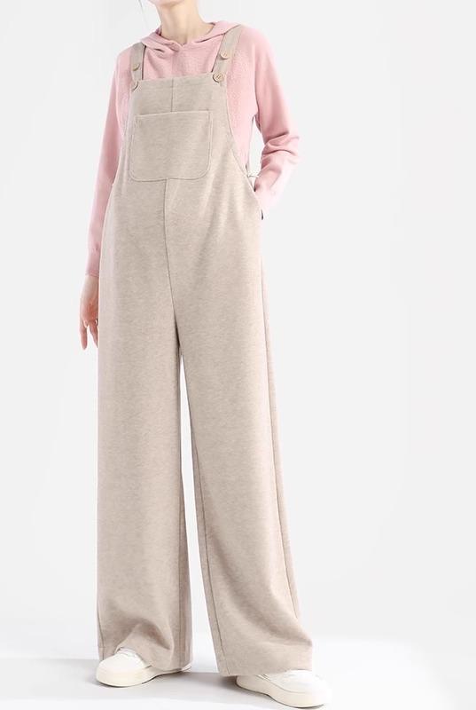 サロペット レディース マタニティ オーバーオール ワイドパンツ ガウチョパンツ ロング丈 長ズボン 秋冬 裏起毛 厚手 ゆったり 韓国 おしゃれ カジュアル 防寒 外出着 普段使い 混紡 黒 グレー系 オートミール