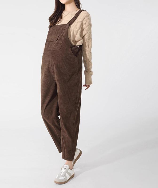 サロペット レディース マタニティ 妊婦 コーデュロイ 裏起毛 オーバーオール ゆったり ワイドパンツ 秋冬 産前産後 重ね着 カジュアル ボア 保温性 ポリエステル ブラウン ブラック ピンク