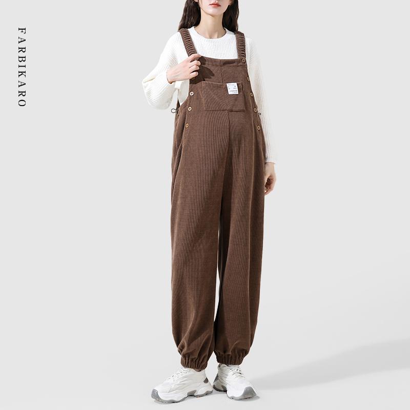 サロペットパンツ レディース マタニティ 妊婦用 コーデュロイ ゆったり テーパード オーバーオール 低身長 小柄さん向け 托腹機能 お腹サポート 春秋 ロング丈