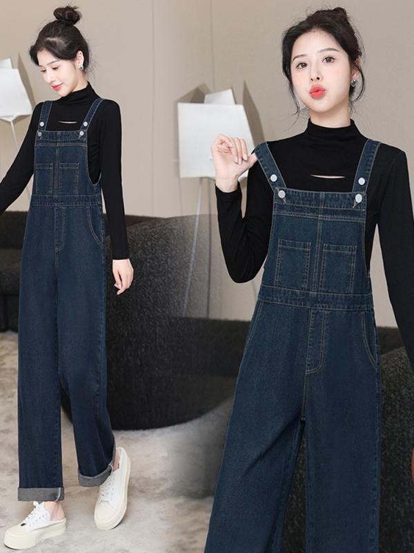 サロペット レディース デニム オーバーオール オールインワン コンビネゾン 小柄 春秋 カジュアル ゆったり ワイドパンツ 体型カバー 若見え おしゃれ ポケット多数 ストレッチ 丈夫 デニムブルー