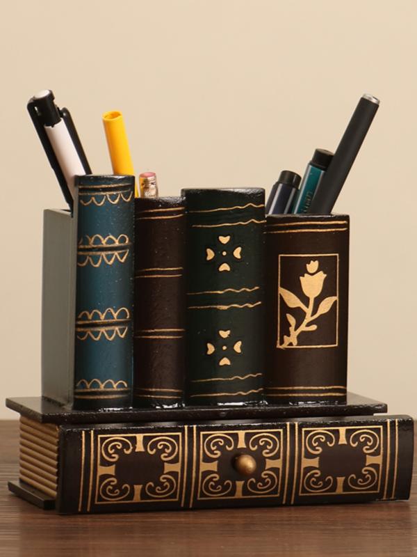 ペン立て 木製 子供 男の子 女の子 アメリカン レトロ ウッド 卓上収納ボックス 整理整頓 デスクトップ 書斎 おしゃれ スタイリッシュ 置き物 インテリア雑貨 プレゼント