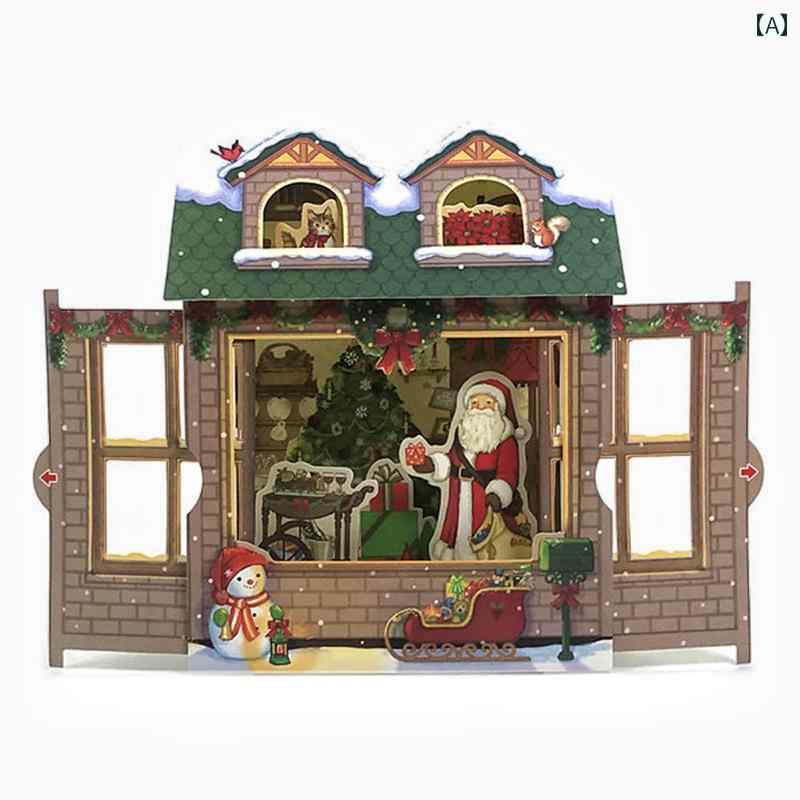 Tarjeta de felicitación Navidad 3D Gato Santa Claus Casa Mensaje Regalo Festivo Moderno Bonito Papel Postal — vista 2