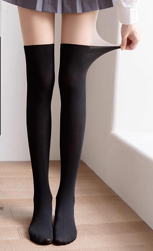 ["タイツ レディース 女性用 切り替え フェイクニーハイ フェイクサイハイ JK風 美脚 素肌感 超薄手 春夏 秋冬 ブラック ホワイト ポリエステル ポリウレタン"]