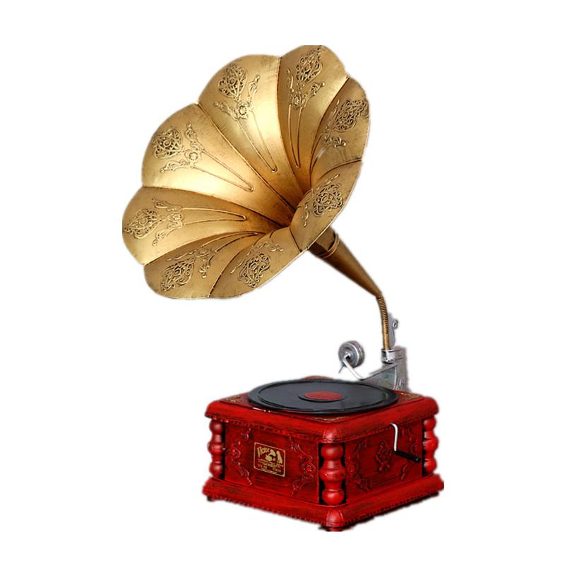 レトロ 雑貨 おしゃれ インテリア 置物 オブジェ アンティーク調 蓄音機型 レコードプレーヤー アイアン製 ヨーロピアン 懐かしい 店舗 装飾 部屋 飾り ディスプレイ 写真 撮影 小道具 小物 白 金 赤銅