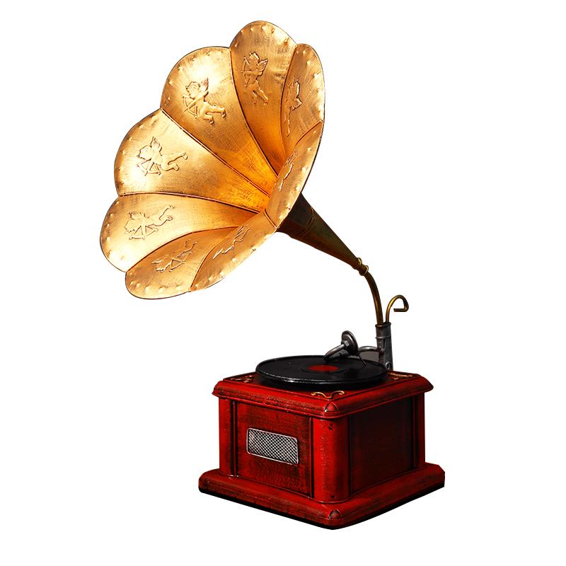 レトロ 雑貨 おしゃれ 置物 蓄音機 レコードプレーヤー アンティーク調 ヨーロピアン アメリカン ヴィンテージ風 ディスプレイ オブジェ インテリア デコレーション リビング ショーケース 装飾 写真 撮影 小道具 店舗 卓上 鉄製 紅銅 白