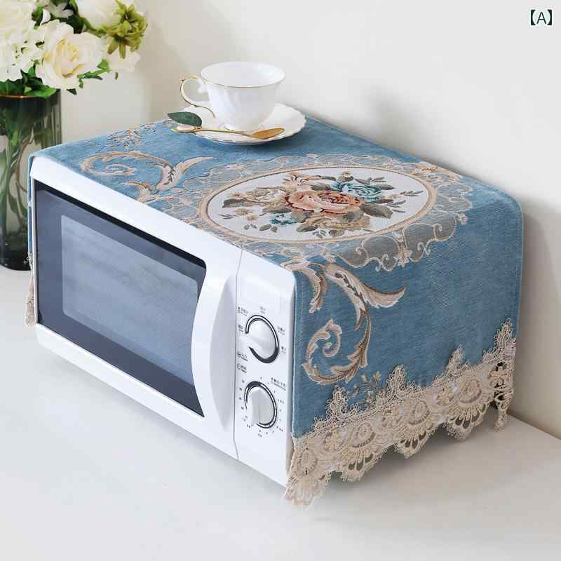キッチン用品 電子レンジカバー オーブンカバー おしゃれ ヨーロピアンテイスト 布製 ファブリック ダストカバー 家庭用 目隠しマット 防塵クロス インテリア 青 アイボリー