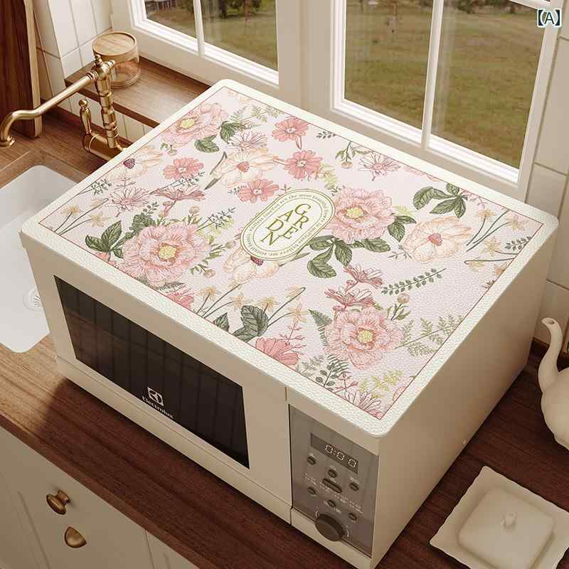 防塵カバー 電子レンジ オーブン 冷蔵庫 洗濯機 サイドテーブル ベッドサイドキャビネット レトロ 花柄 合皮 レザー 布製 防油 防水 はっ水 汚れ防止 傷防止 マット シート クロス 多機能 おしゃれ リビング キッチン