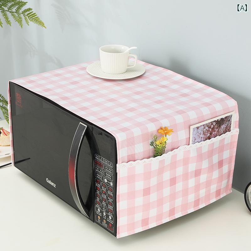 Table Runners - 電子レンジ オーブン対応 ダストカバー 家庭用 布製 防水 防塵 洗濯不要 シンプルモダン 多用途 保護シート チェック柄 ピンク ブルー グリーン