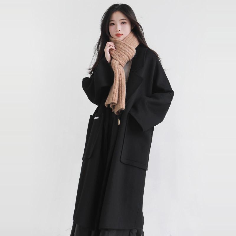 コート レディース ゆったり ストレートシルエット ロング丈 膝丈 ダブルフェイスウール テーラードカラー 長袖 ダブルボタン 上品 シ..