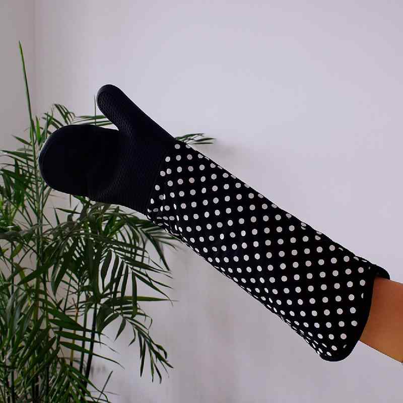 調理用グローブ メンズ レディース シリコン 綿 コットン 耐熱 断熱 厚手 ロング丈 オーブンレンジ 鍋つかみ 高温調理 ベーキング 揚げ物 黒 ブラック